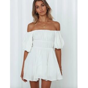 Hello Molly Off Shoulder Puff Sleeve Mini Dress Size L Milkmaid‎ Girlhood White